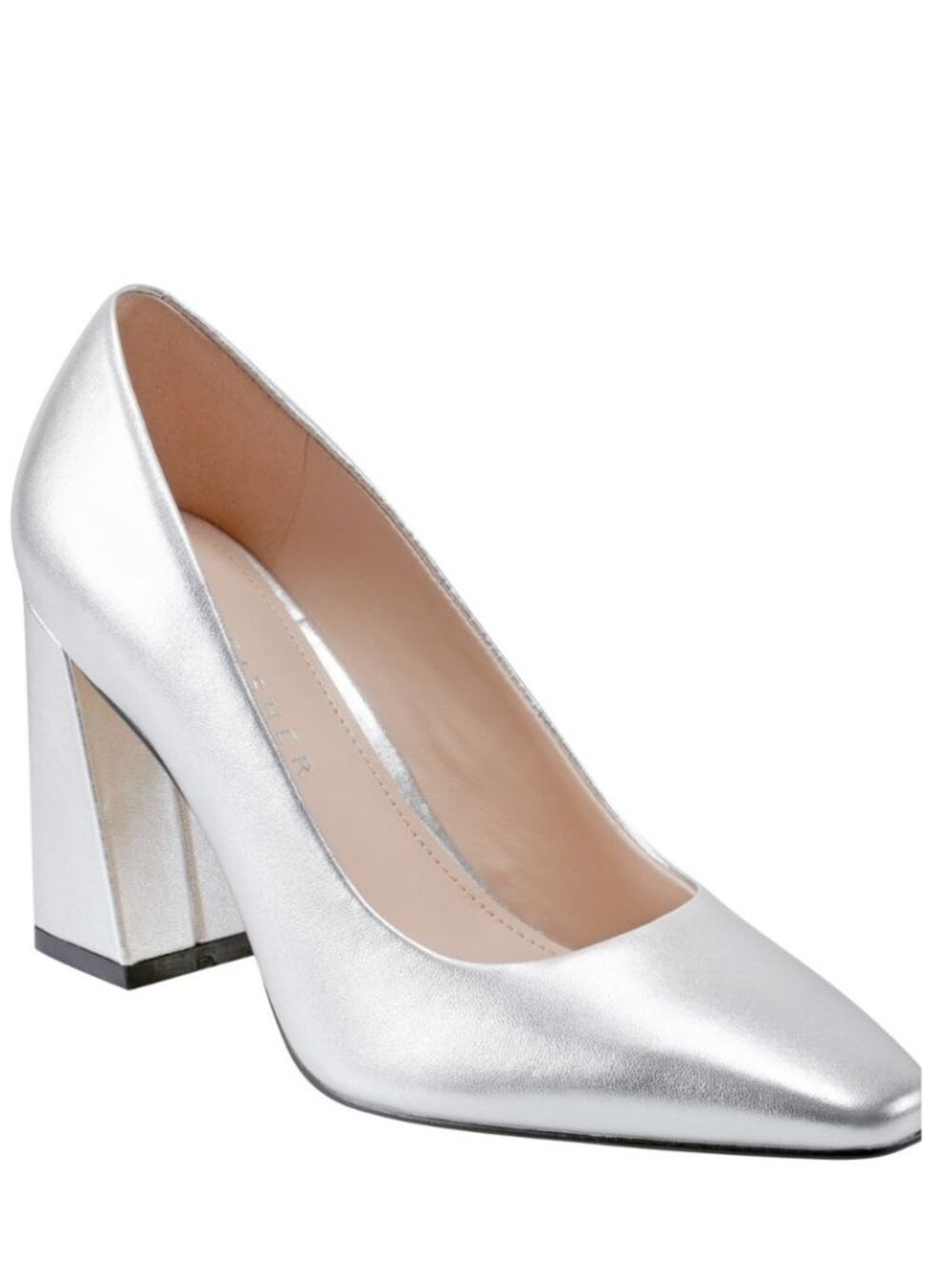 150$ Marc Fisher Ltd Yalina Slip-on Block Heel Dress Pumps Size 8 M US Silver